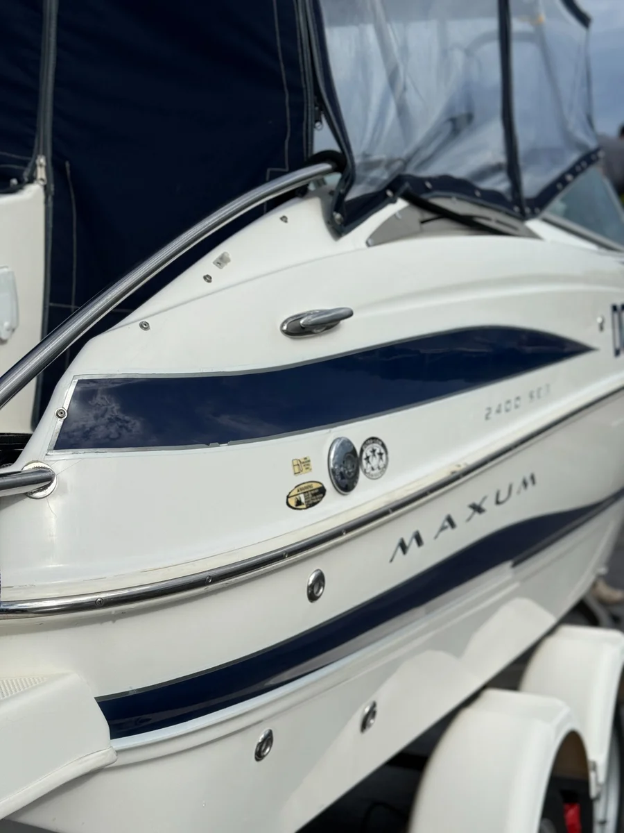 After — Maxum 2400 gelcoat restored and stainless polished Perth