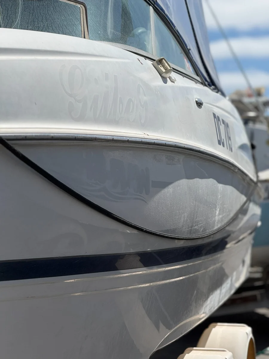 Before — oxidised hull gelcoat boat detailing Perth WA