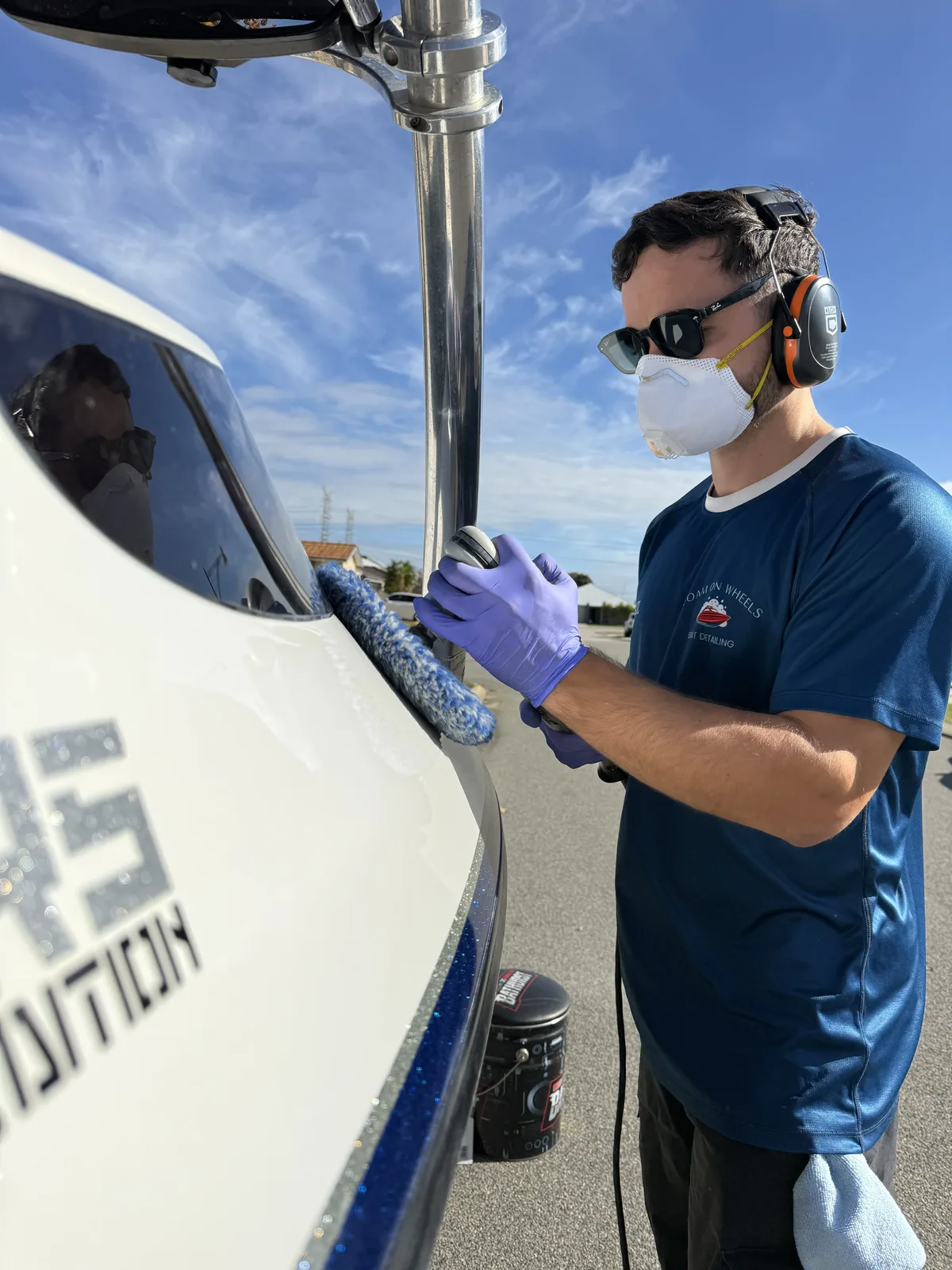 Boat detailing Henderson Perth WA — bow rail polish
