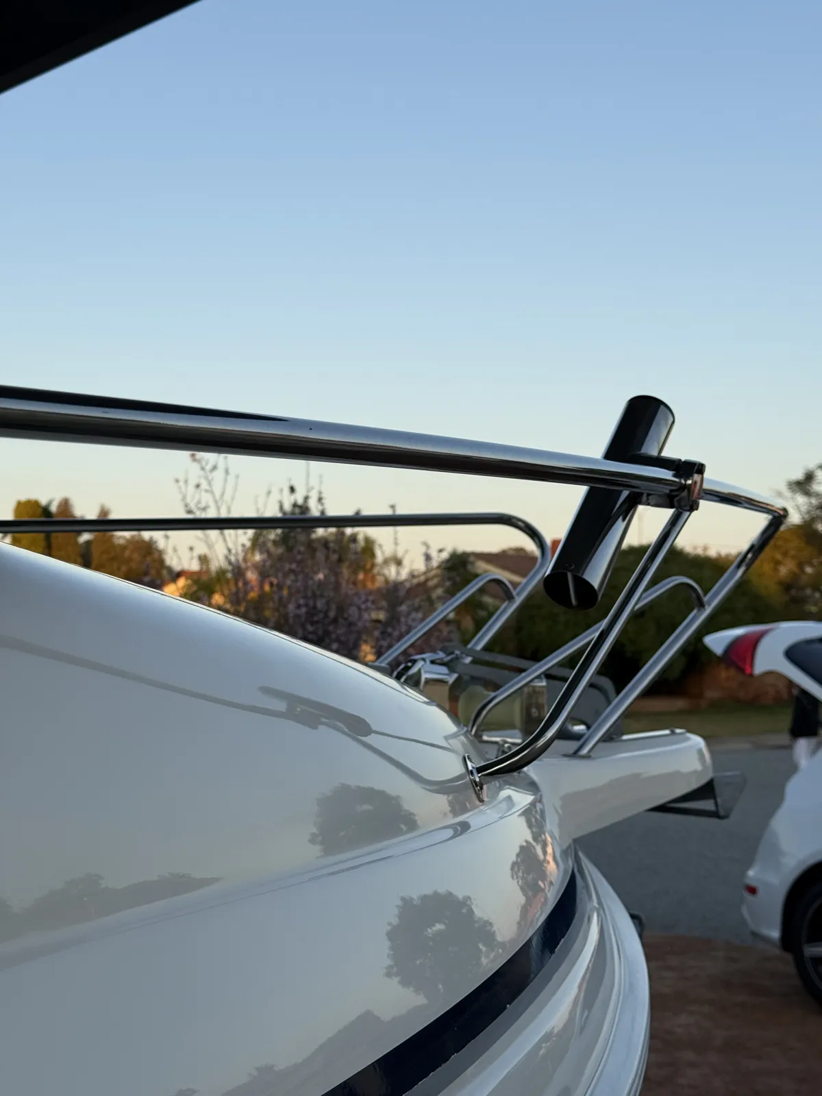 Stainless polishing Perth WA — Caribbean bow rail and rod holder mirror shine