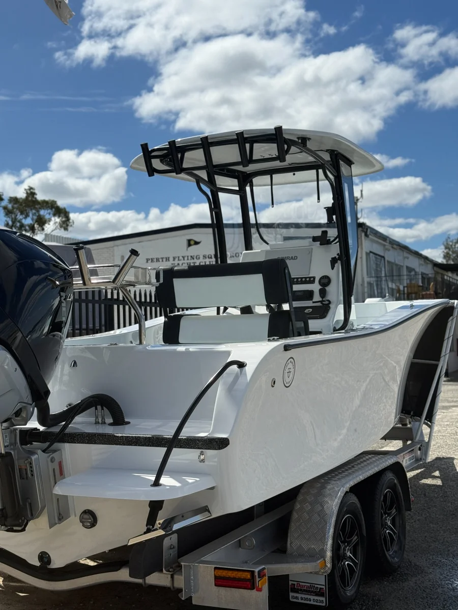 Boat detailing Rockingham Perth WA — centre console at yacht club