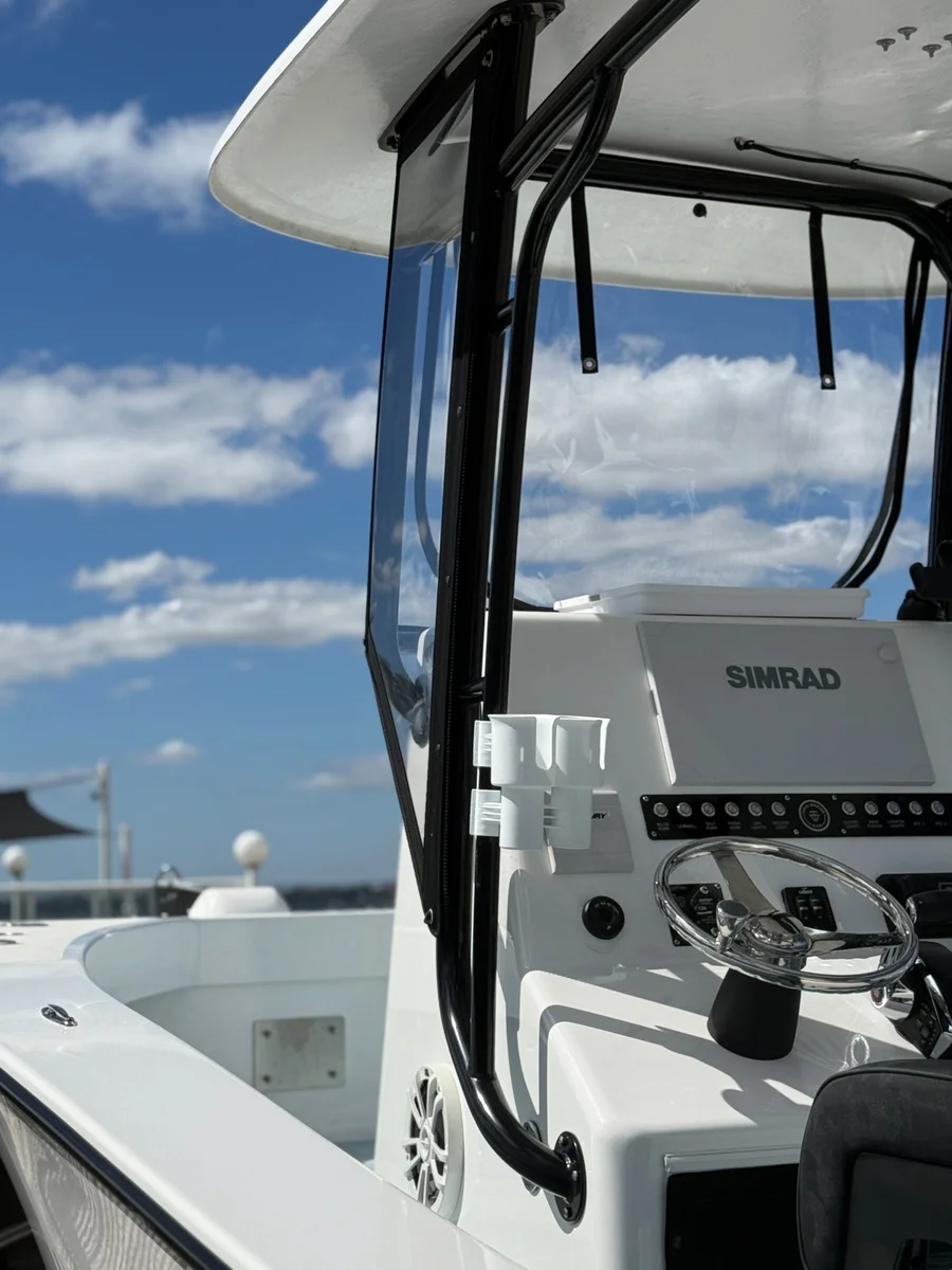 Boat detailing Hillarys Perth WA — clean centre console with Simrad