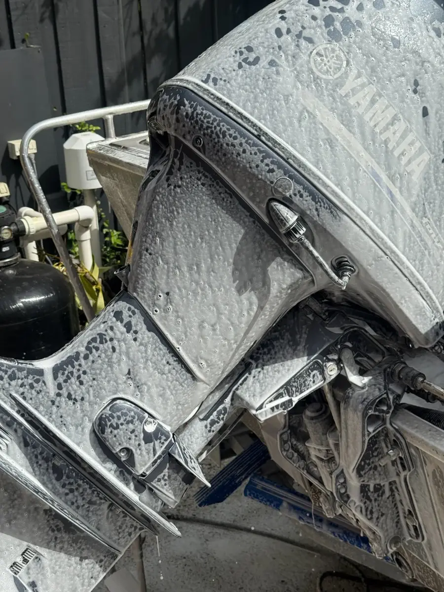 Engine bay detailing Perth WA — Yamaha outboard foam wash