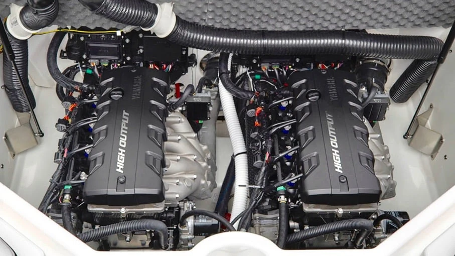 Engine bay detailing Perth WA — clean twin Yamaha high output engines