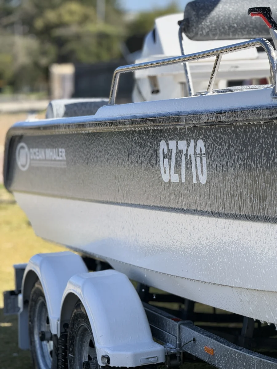 Exterior boat detailing Perth WA — Ocean Whaler foam wash
