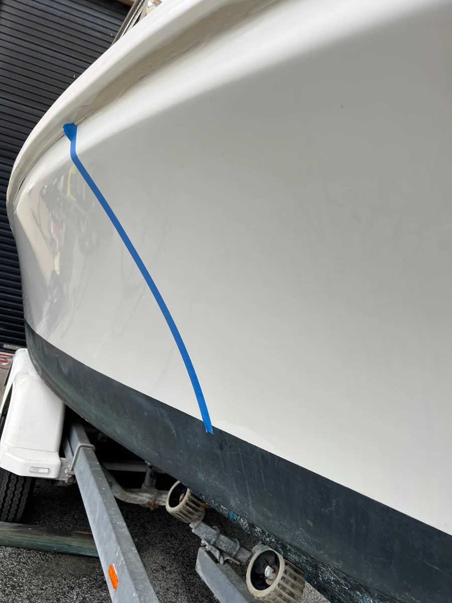 Paint correction Perth WA — masking tape prep before gelcoat correction