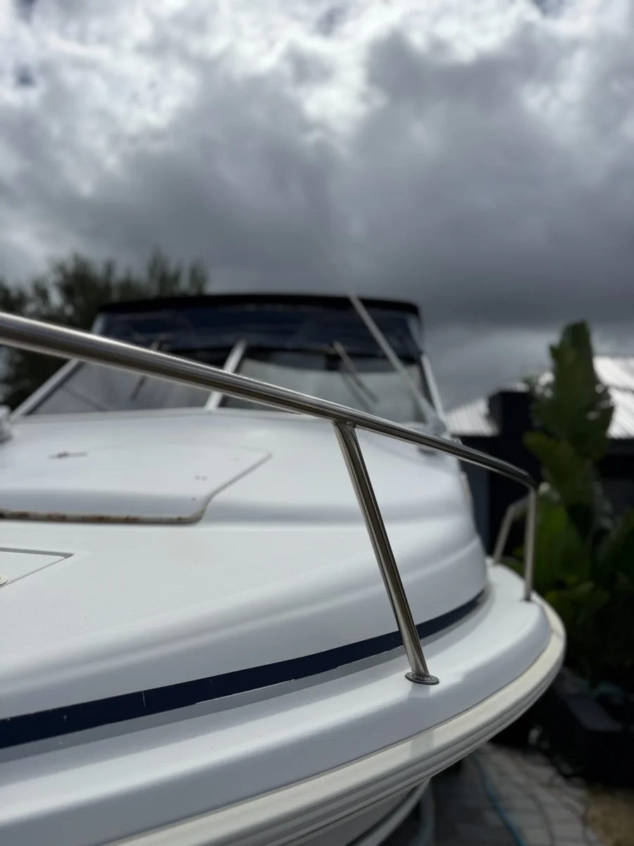 Stainless rail polishing Perth WA — boat handrail restored to mirror shine